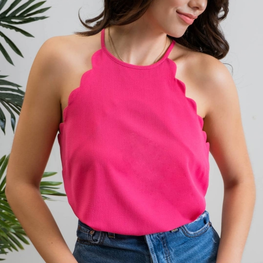 NWT Solid Scallop Halter Top